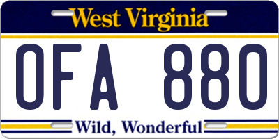 WV license plate OFA880