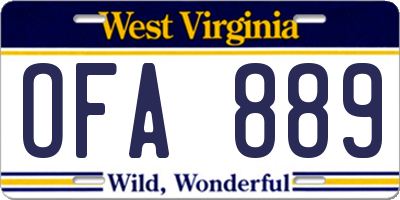 WV license plate OFA889