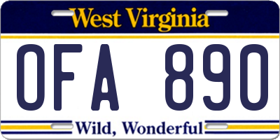 WV license plate OFA890
