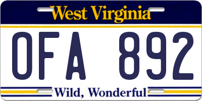 WV license plate OFA892