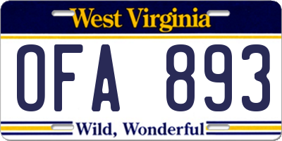 WV license plate OFA893
