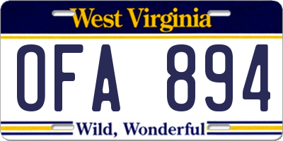 WV license plate OFA894