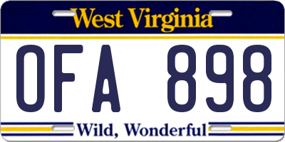 WV license plate OFA898