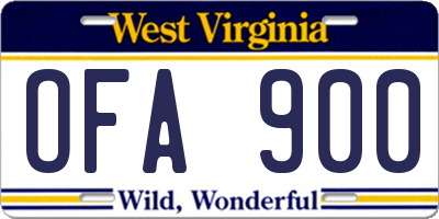 WV license plate OFA900