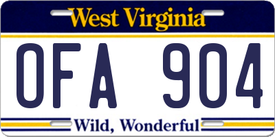 WV license plate OFA904