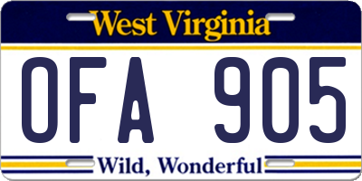 WV license plate OFA905