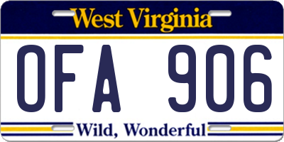 WV license plate OFA906