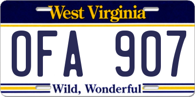 WV license plate OFA907