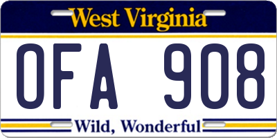 WV license plate OFA908