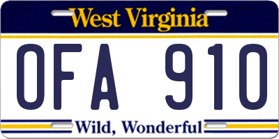 WV license plate OFA910