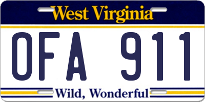 WV license plate OFA911
