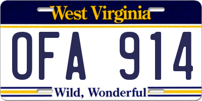 WV license plate OFA914
