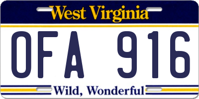 WV license plate OFA916