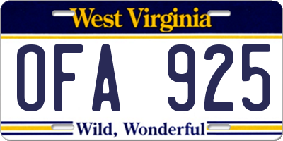 WV license plate OFA925