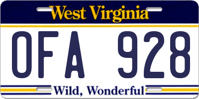 WV license plate OFA928