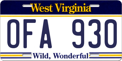 WV license plate OFA930