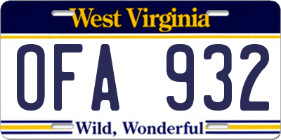 WV license plate OFA932
