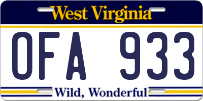 WV license plate OFA933