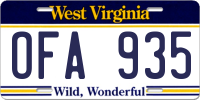 WV license plate OFA935
