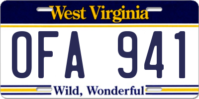 WV license plate OFA941