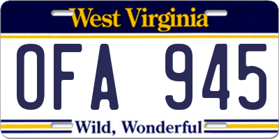 WV license plate OFA945