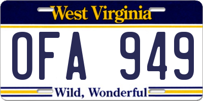 WV license plate OFA949