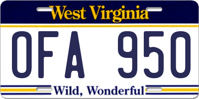 WV license plate OFA950