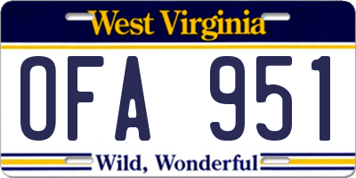 WV license plate OFA951