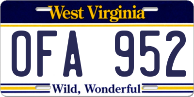 WV license plate OFA952