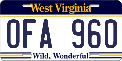 WV license plate OFA960