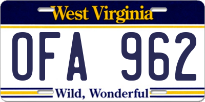 WV license plate OFA962