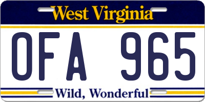 WV license plate OFA965