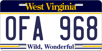 WV license plate OFA968