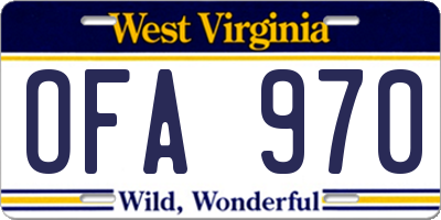 WV license plate OFA970