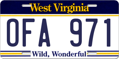 WV license plate OFA971