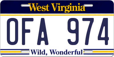 WV license plate OFA974