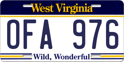 WV license plate OFA976