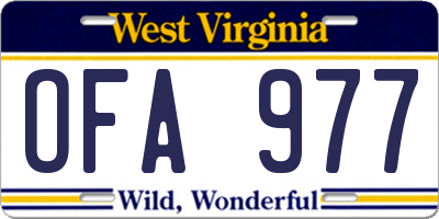 WV license plate OFA977