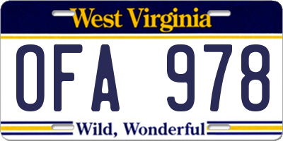 WV license plate OFA978