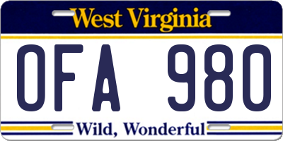 WV license plate OFA980