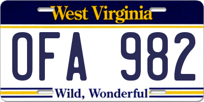 WV license plate OFA982