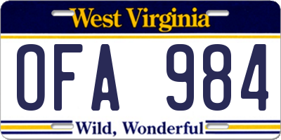 WV license plate OFA984