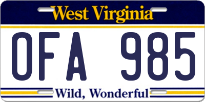 WV license plate OFA985