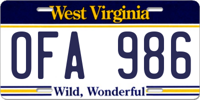 WV license plate OFA986