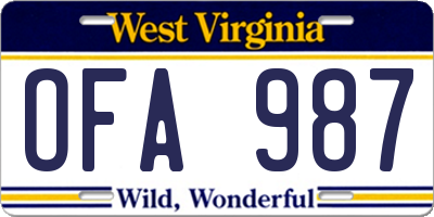 WV license plate OFA987