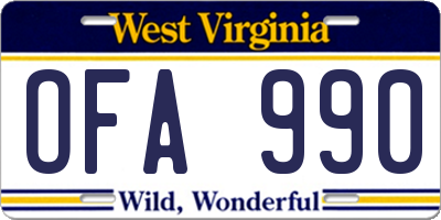 WV license plate OFA990