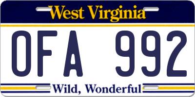 WV license plate OFA992