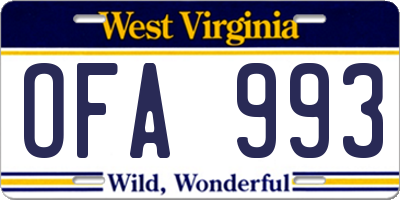 WV license plate OFA993