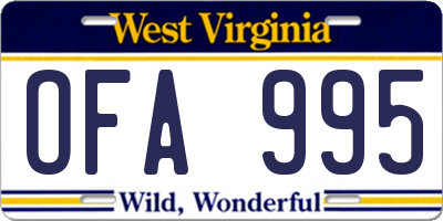 WV license plate OFA995