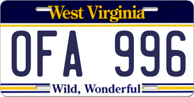 WV license plate OFA996